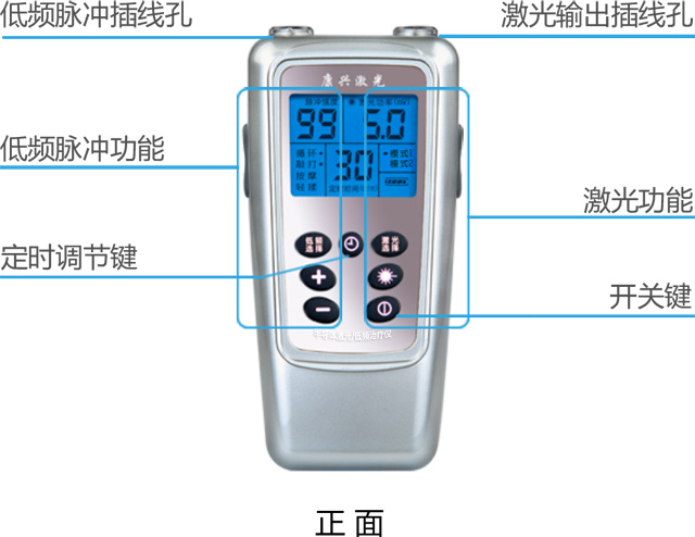 康兴三高半导体激光/低频治疗仪GX-2000B正面操作按键介绍-康兴官网